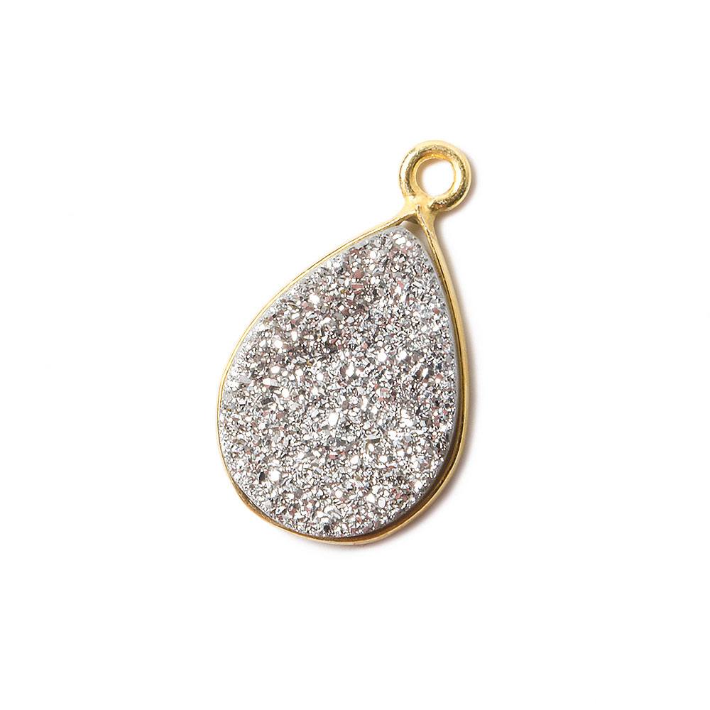 15x11mm Vermeil Bezel Metallic Silver Drusy Pear Pendant 1 piece - Beadsofcambay.com