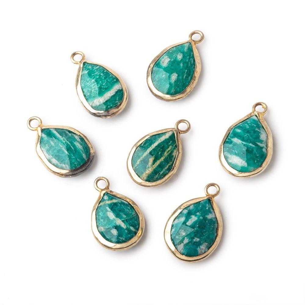 15x11mm Vermeil Bezel Russian Amazonite Pear Focal Pendant 1 piece - Beadsofcambay.com