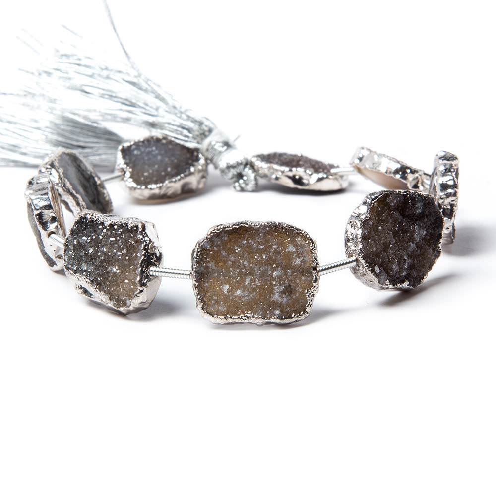 15x12-16x13mm Silver Leafed Black Drusy Strand 8 inch 10 pieces - Beadsofcambay.com