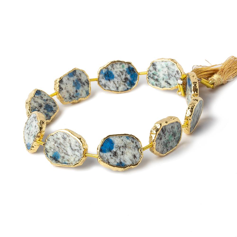 15x12-17x13mm Gold leafed K2 Azurite Granite "K2 Jasper" Slice Strand 8 inch 10 beads - Beadsofcambay.com