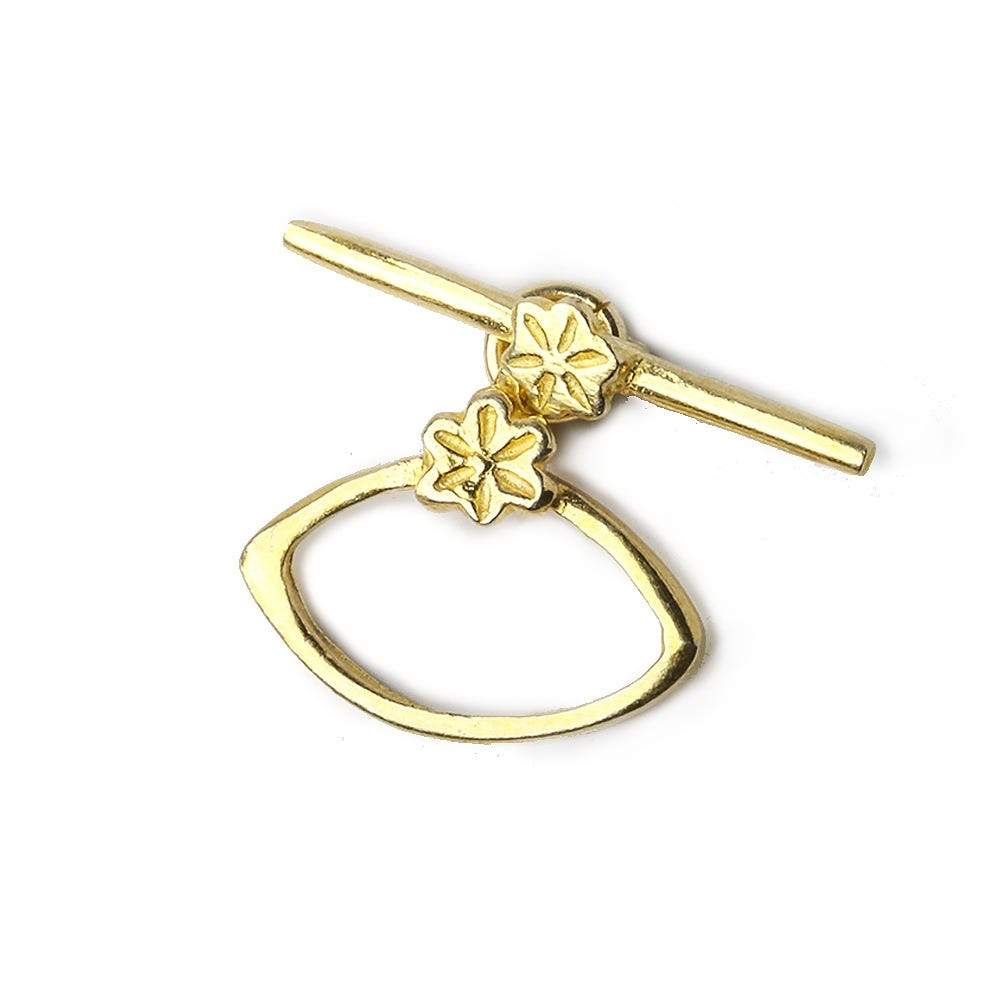 15x12mm Vermeil Toggle Plain with Flower Marquise 1 piece - Beadsofcambay.com