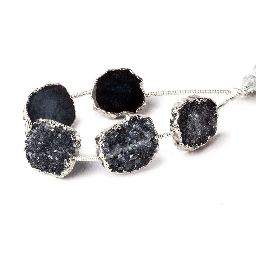 15x13-16x13mm Silver Leafed Grey Black Drusy Strand 4 inch 5 pieces - Beadsofcambay.com
