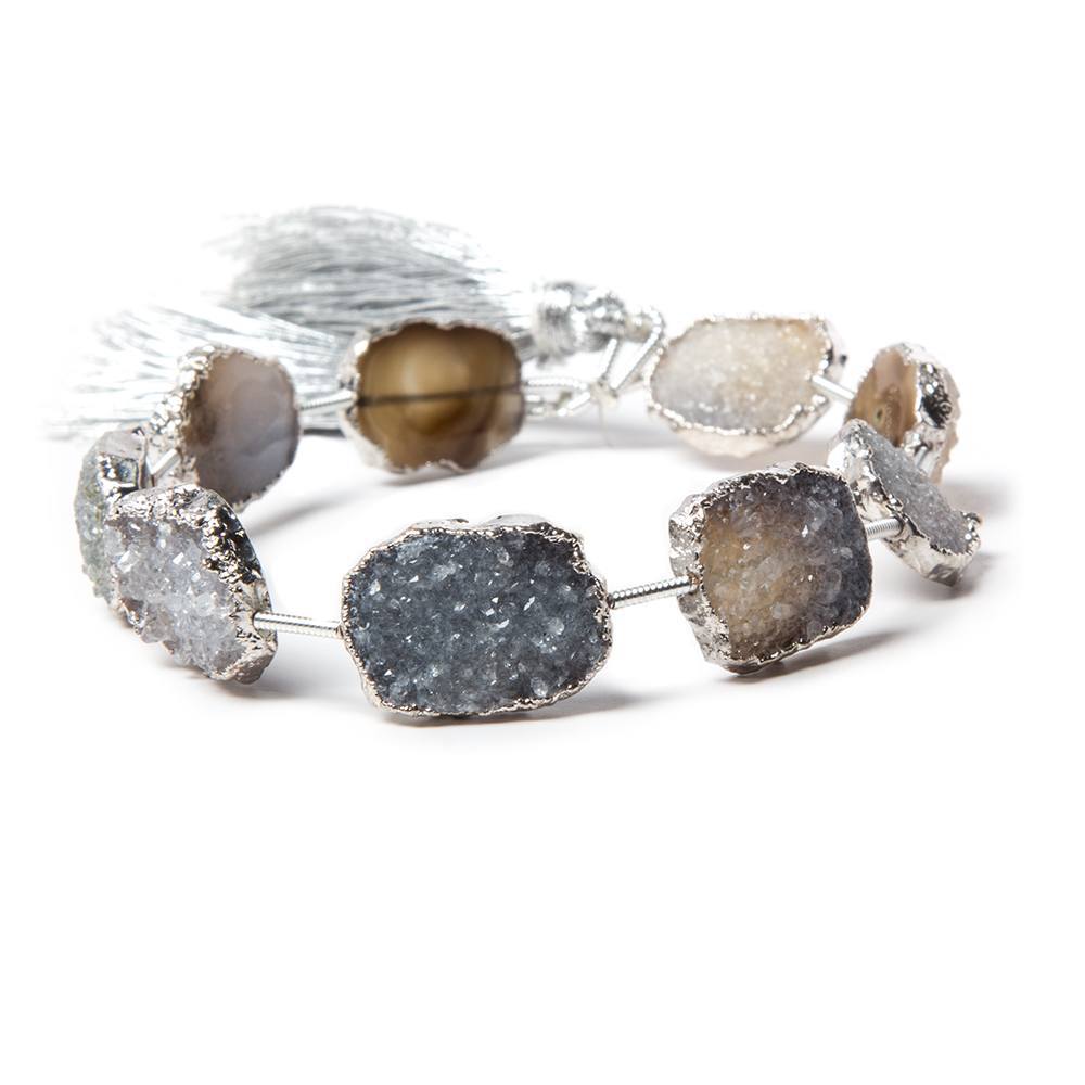 15x13-16x13mm Silver Leafed Grey Black Drusy Strand 4 inch 5 pieces - Beadsofcambay.com