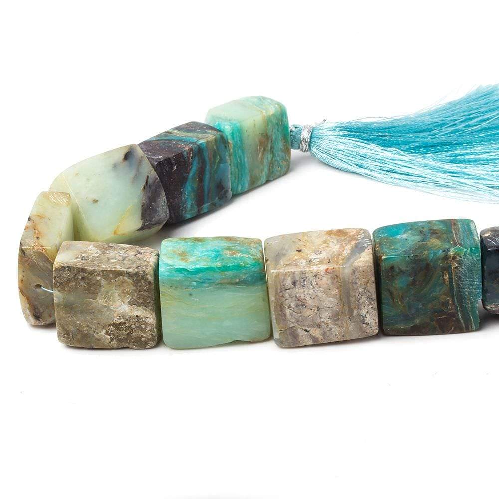 15x13-19x16mm Blue Peruvian Opal Plain Square Beads 8 inch 11 pieces - Beadsofcambay.com