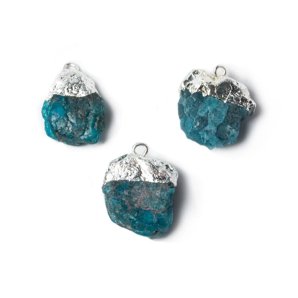 15x14mm to 17x14mm Silver Leaf Neon Blue Apatite Natural Crystal Pendant Set of 3 - Beadsofcambay.com
