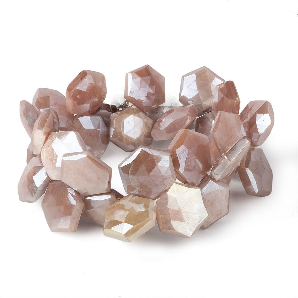 15x15-16x16mm Mystic Peach Moonstone Faceted Hexagonals 8 inch 31 beads - Beadsofcambay.com