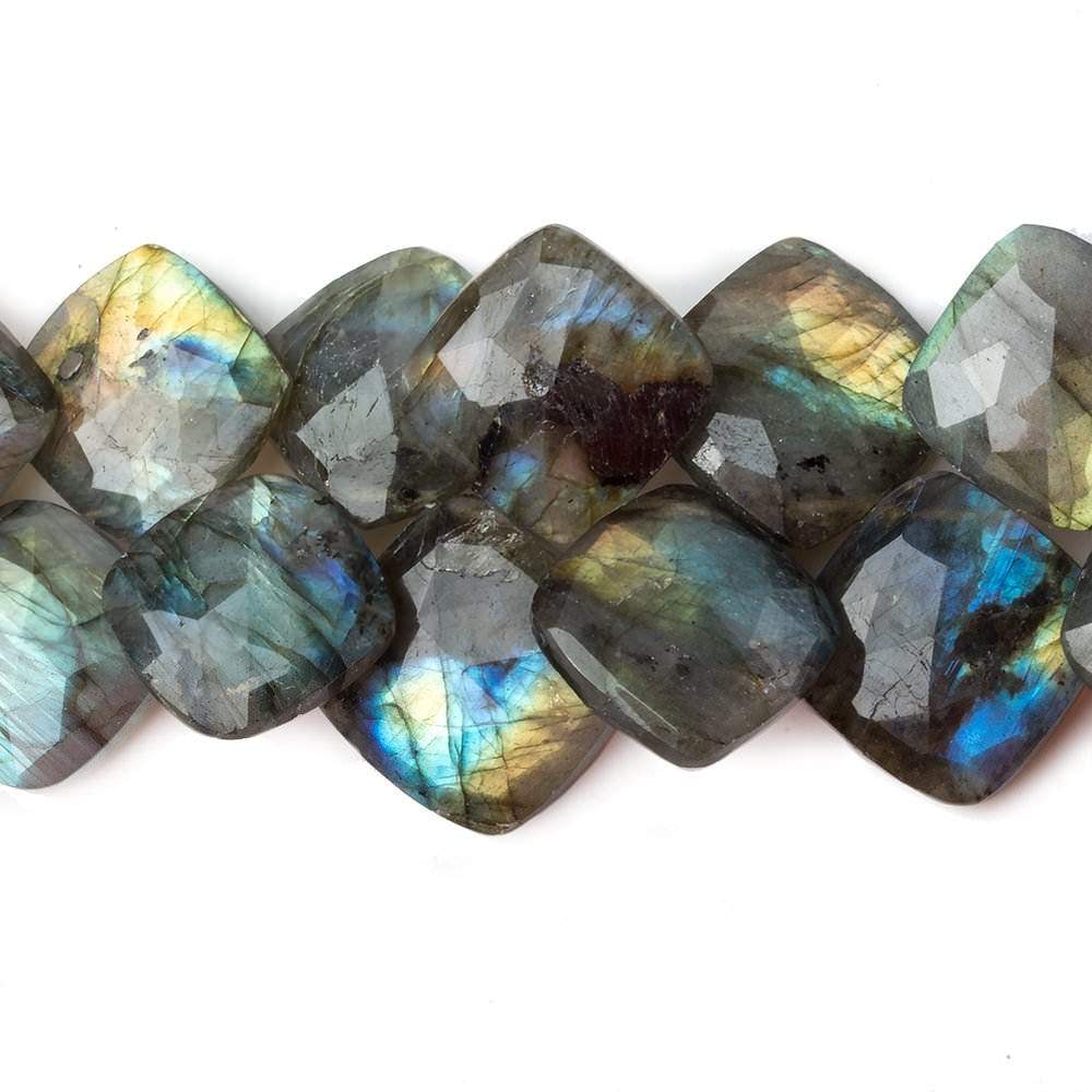15x15-17x17mm Labradorite corner drilled faceted pillow beads 8 inch 22 pieces A - Beadsofcambay.com
