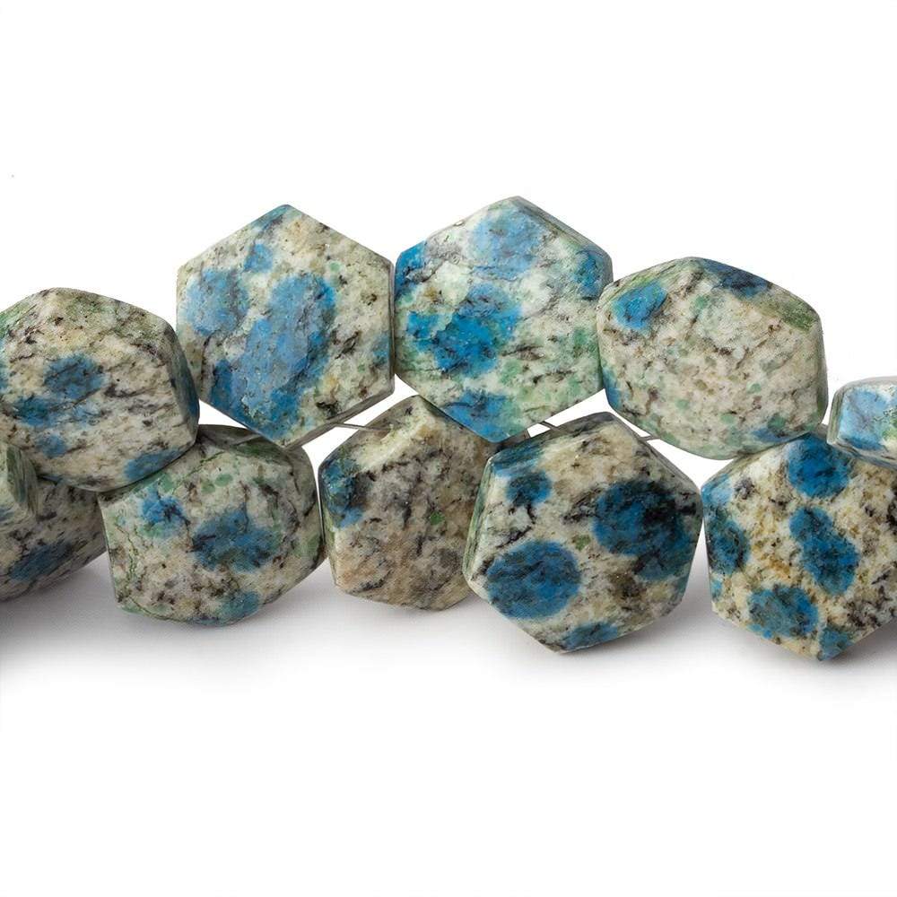 15x15mm K2 Azurite Granite "K2 Jasper" plain hexagon beads 8 inch 31 beads - Beadsofcambay.com
