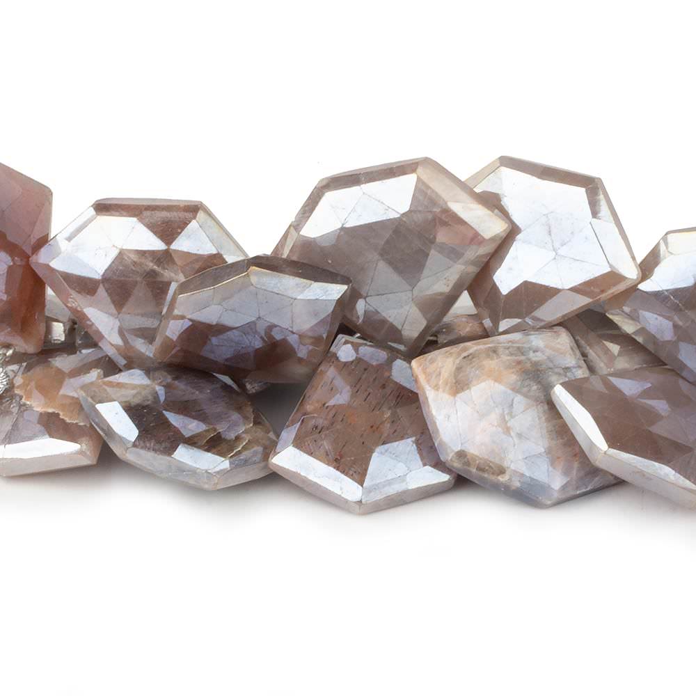 15x19-19x24mm Mystic Chocolate Moonstone Faceted Pentagonals 8 inch 29 beads - Beadsofcambay.com