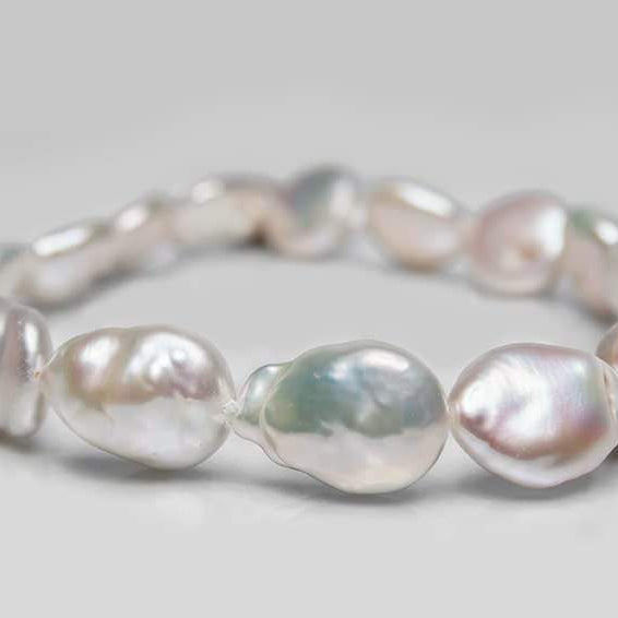 15x19-20x15mm Off White Straight Drill Baroque Freshwater Pearl 16 inch 21 pcs - Beadsofcambay.com