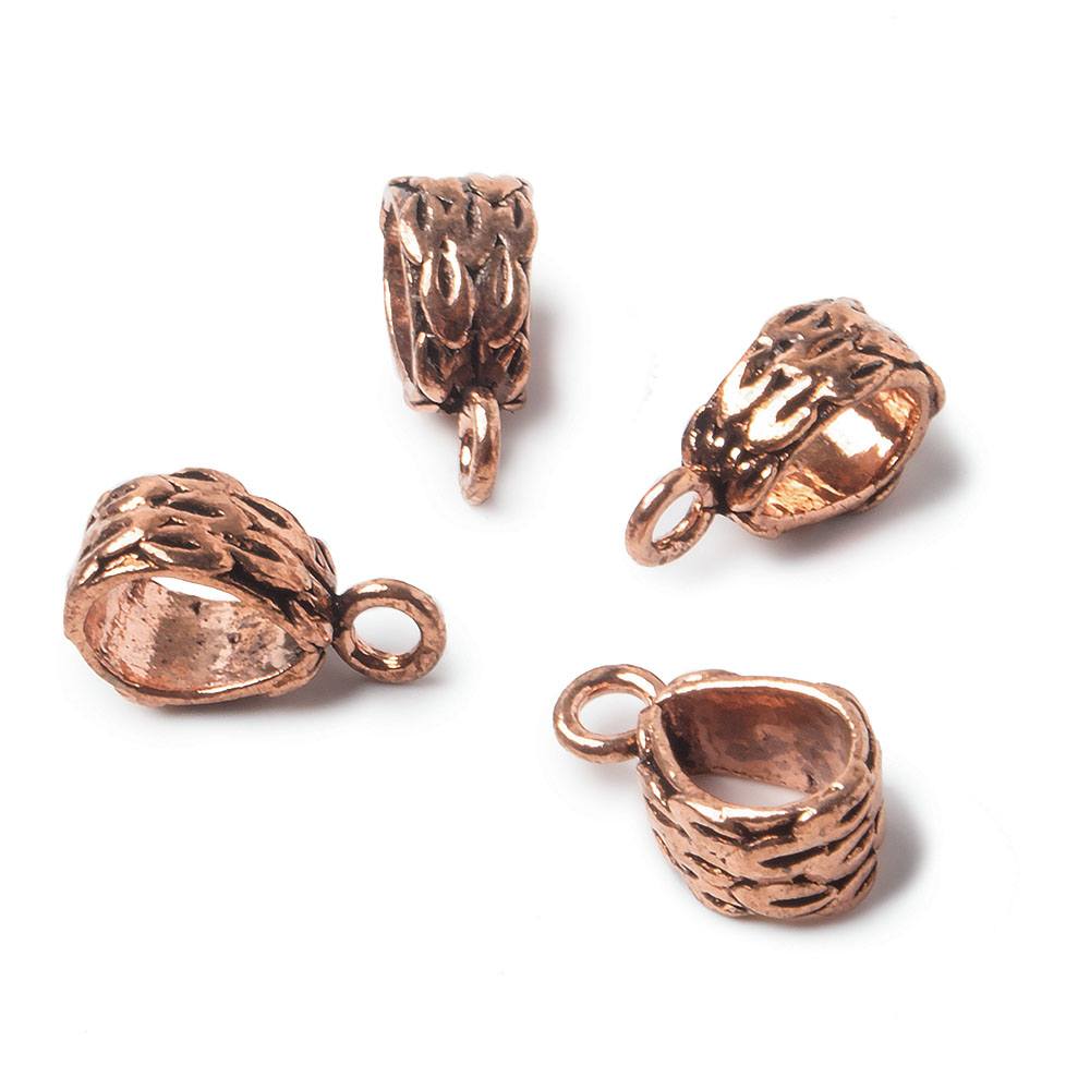 15x7mm Copper Bail with Bark Pattern Set of 4 - Beadsofcambay.com