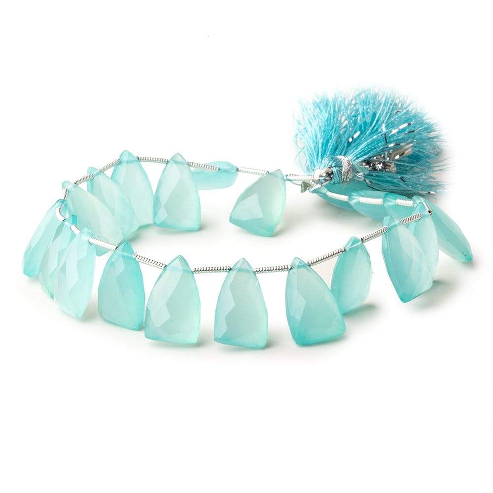 15x9mm Seafoam Blue Chalcedony top drilled faceted points 8 inch 22 beads - Beadsofcambay.com
