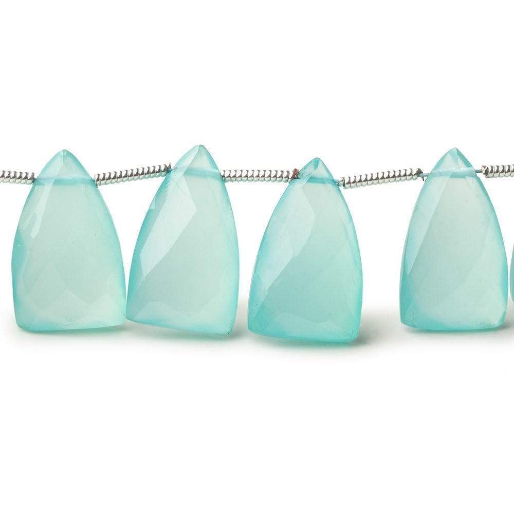 15x9mm Seafoam Blue Chalcedony top drilled faceted points 8 inch 22 beads - Beadsofcambay.com