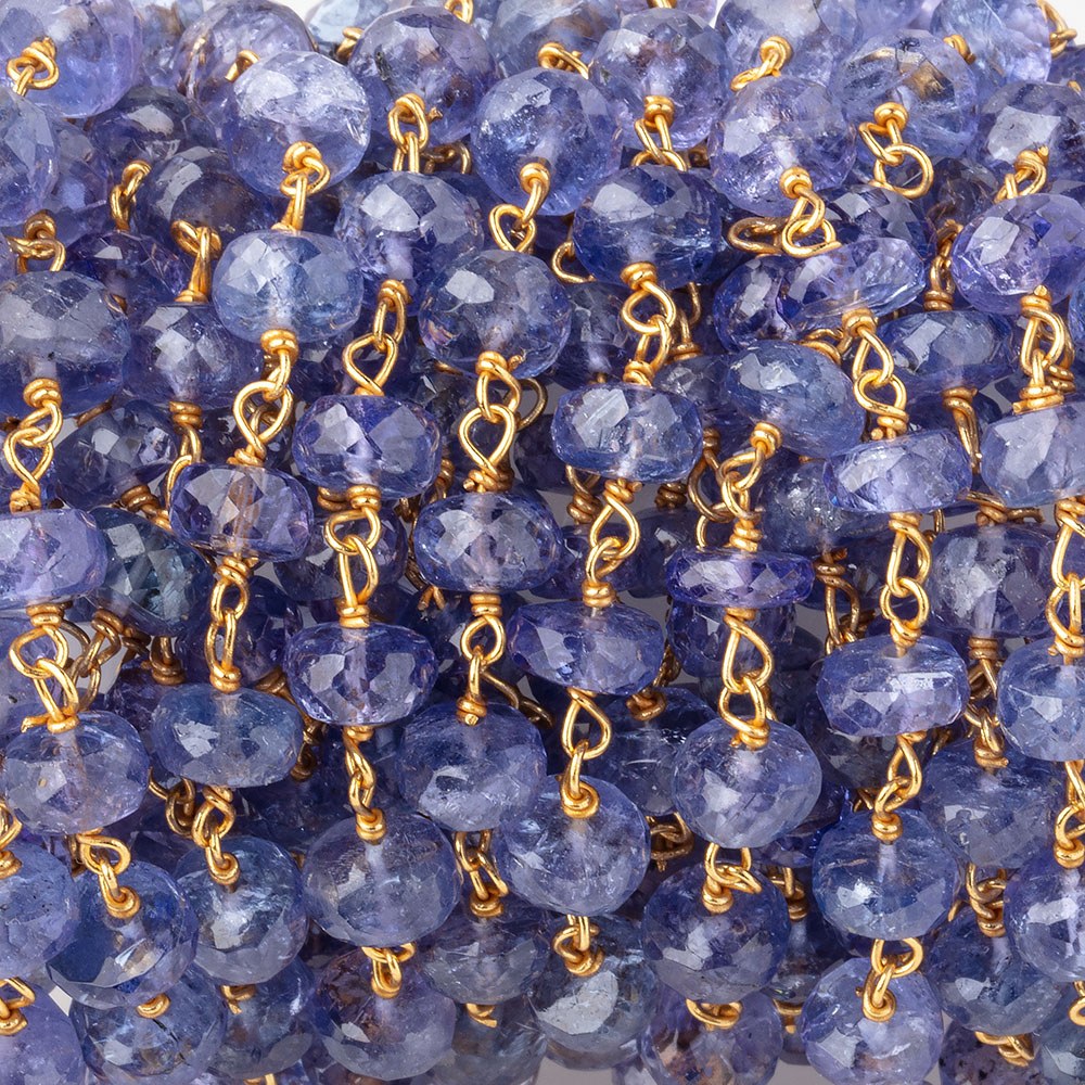 6mm Tanzanite Faceted Rondelles on Vermeil Hand Wrapped Chain AA - BeadsofCambay.com