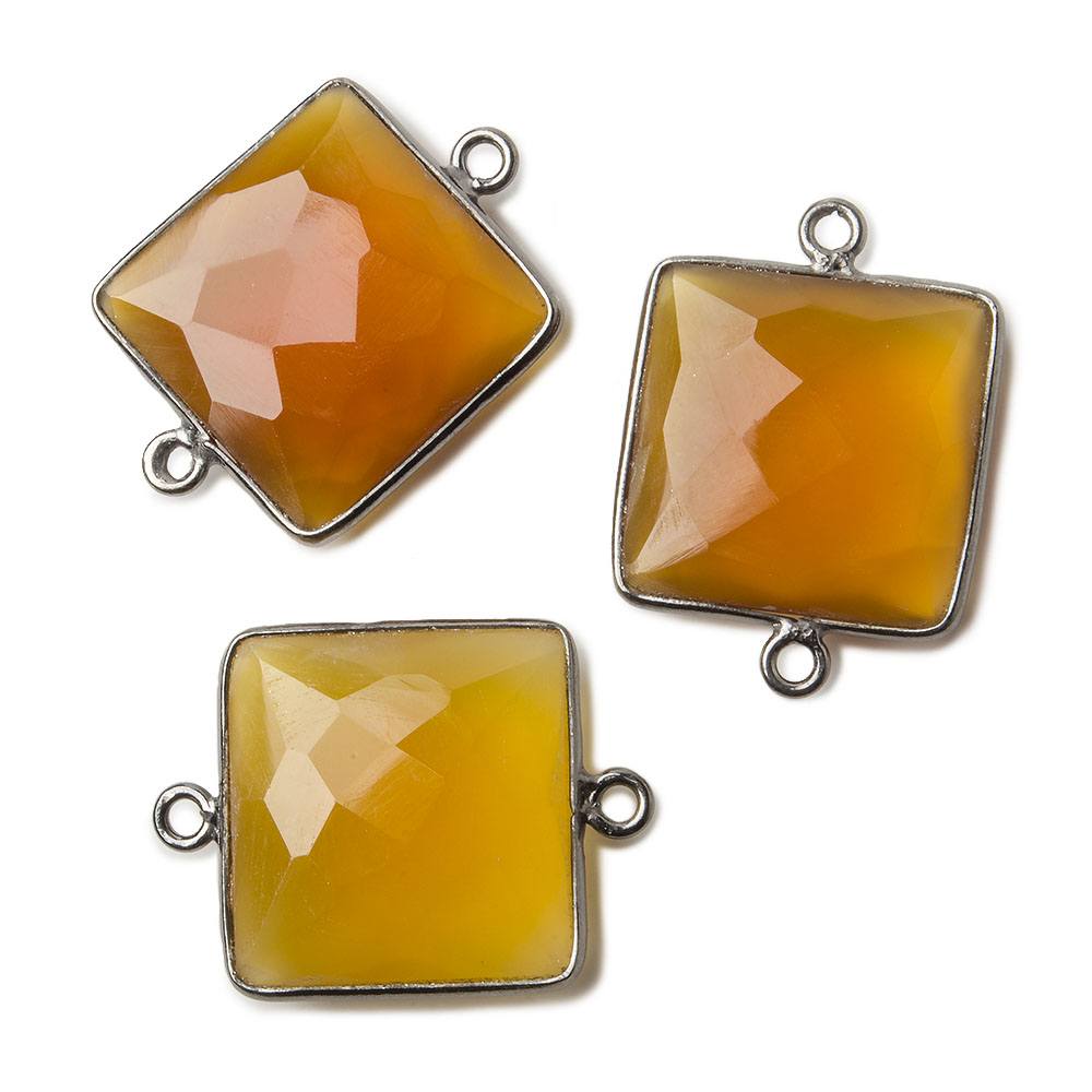 16mm Black Gold plated Silver Bezel Bezel Butterscotch Yellow Chalcedony faceted square Connector 1 piece - Beadsofcambay.com
