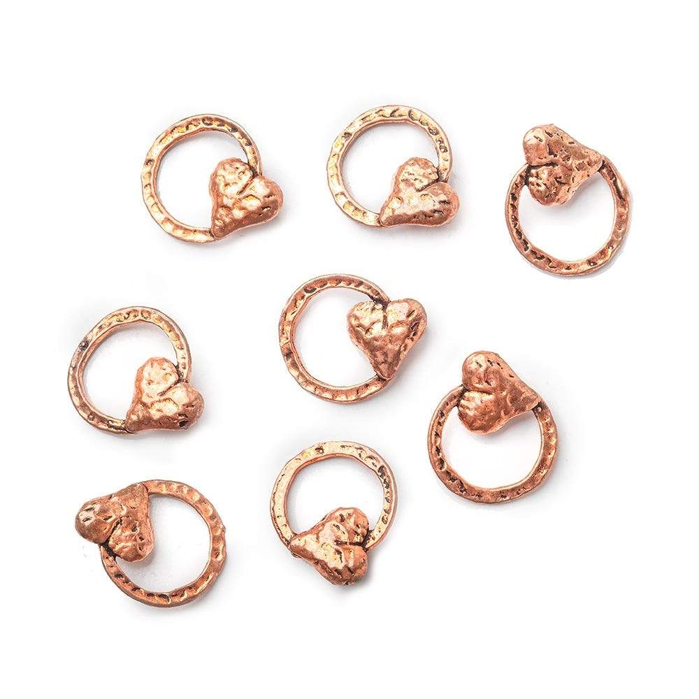 16mm Copper Hammered Ring with Puffy Heart Connector Set of 8 pieces - Beadsofcambay.com