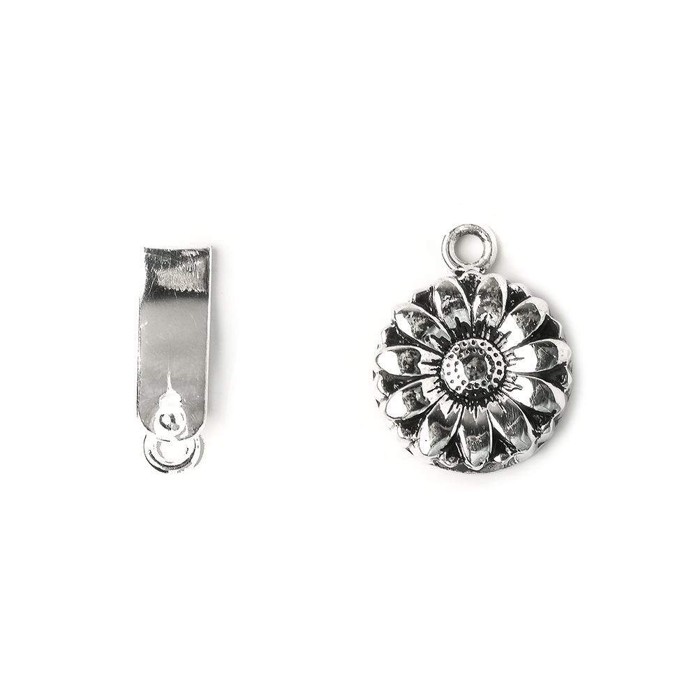 16mm Oxidized Sterling Silver Box Clasp Daisy Design 1 piece - Beadsofcambay.com
