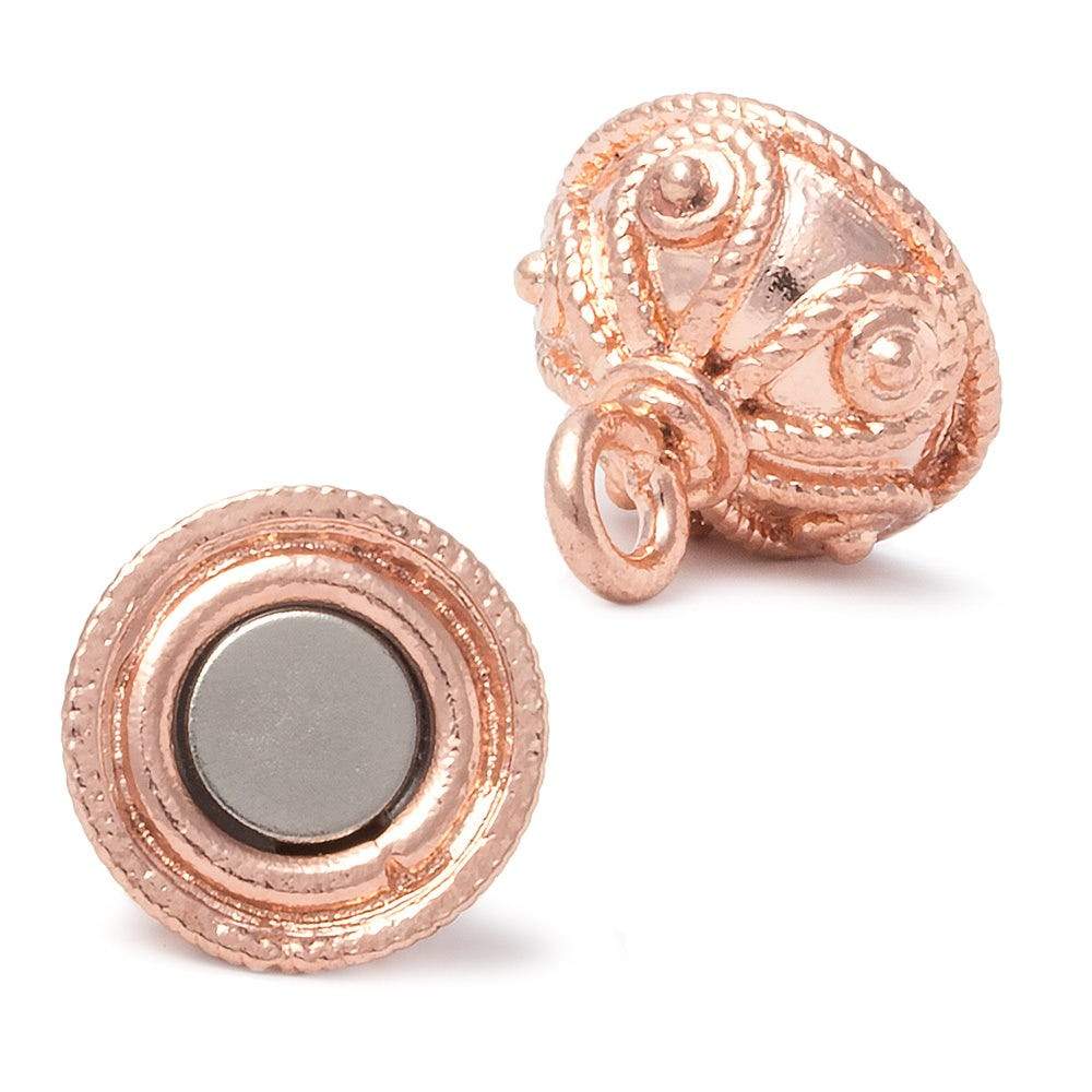 16mm Rose Gold plated Copper Magnetic Clasp Round Scalloped Design 1 pcs - Beadsofcambay.com