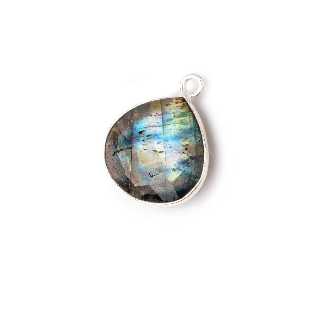 16mm Sterling Silver Bezel Labradorite Faceted Heart Pendant 1 Focal - Beadsofcambay.com