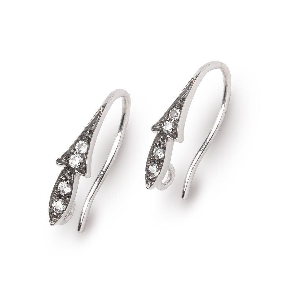 16mm Two Tone Sterling Silver CZ Earwire Set of 2 pieces - Beadsofcambay.com