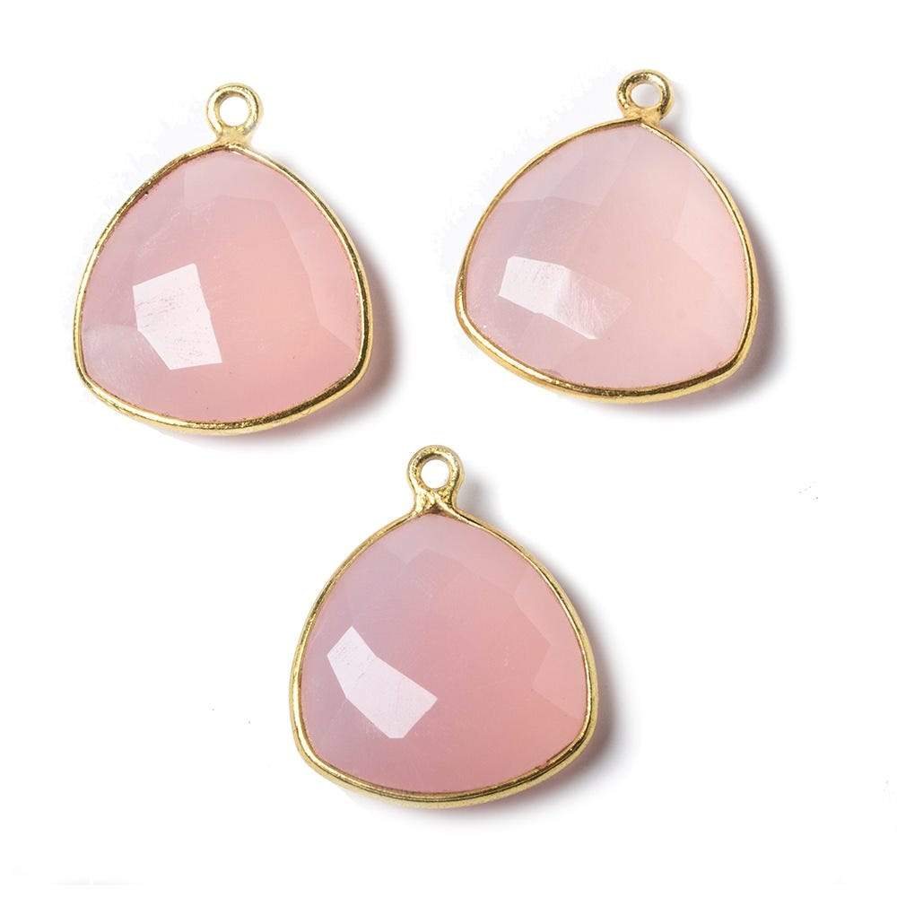 16mm Vermeil Bezel Petal Pink Chalcedony Triangle Focal Pendant 1 piece - Beadsofcambay.com