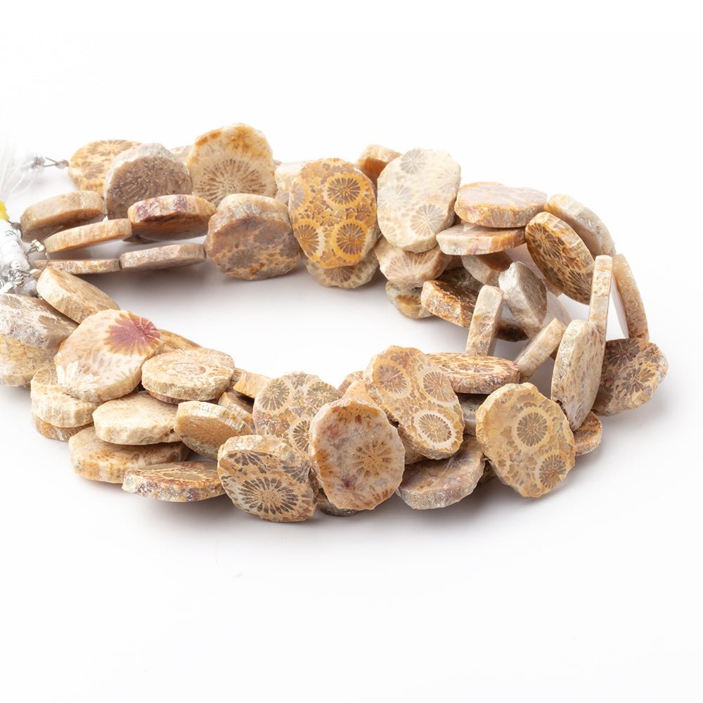 16x12mm Fossil Coral Side Drilled Slice Beads 7 inch 15 pieces - Beadsofcambay.com