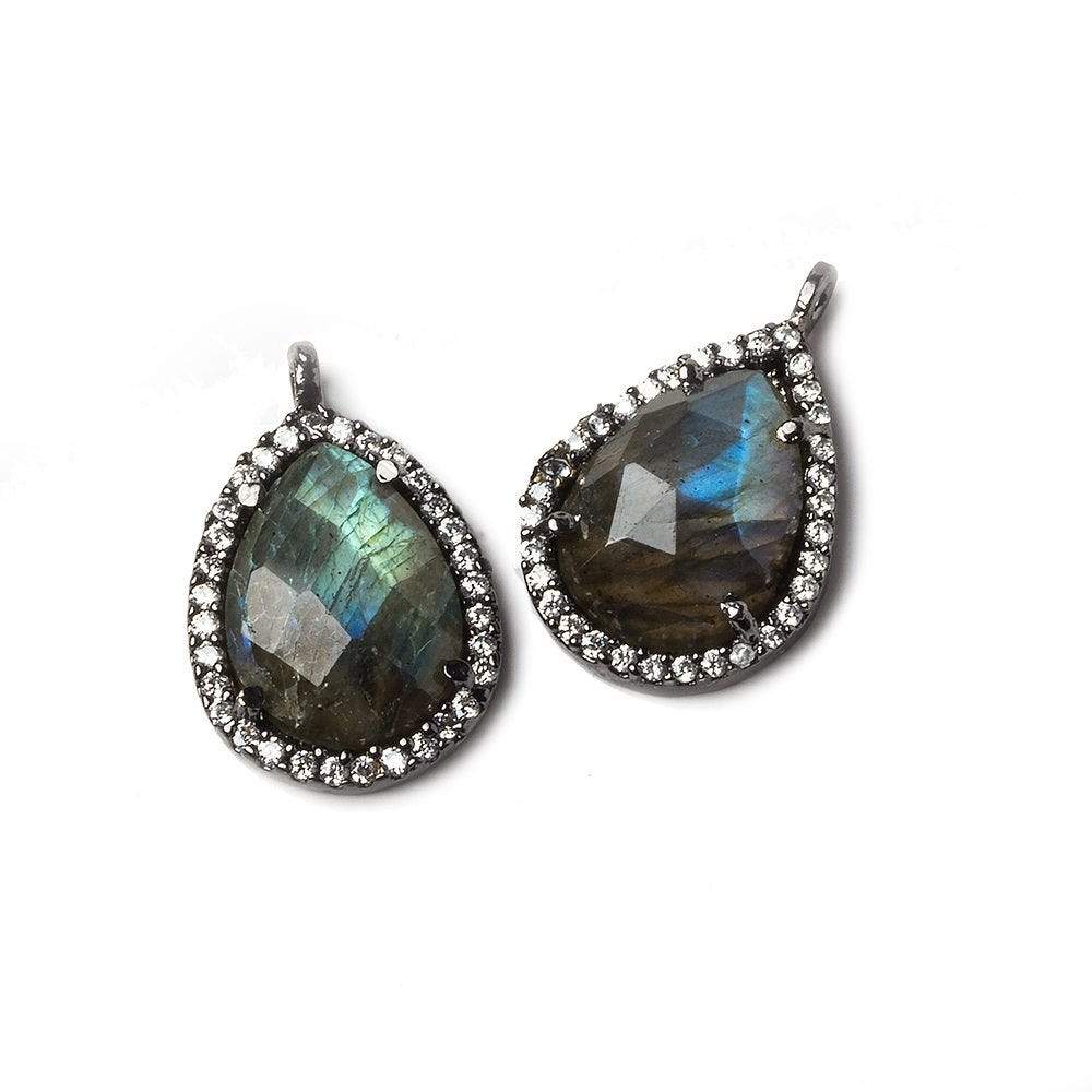 16x13mm Black Gold Bezeled White CZ and Labradorite Pear Pendant 1 piece - Beadsofcambay.com