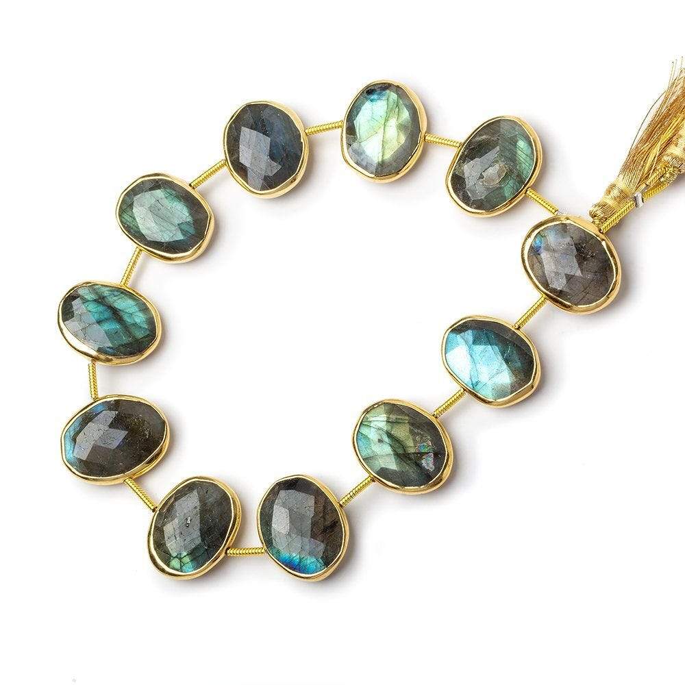 16x13mm Vermeil Bezel Labradorite Side Drilled Faceted Ovals 8 inch 11 pieces - Beadsofcambay.com
