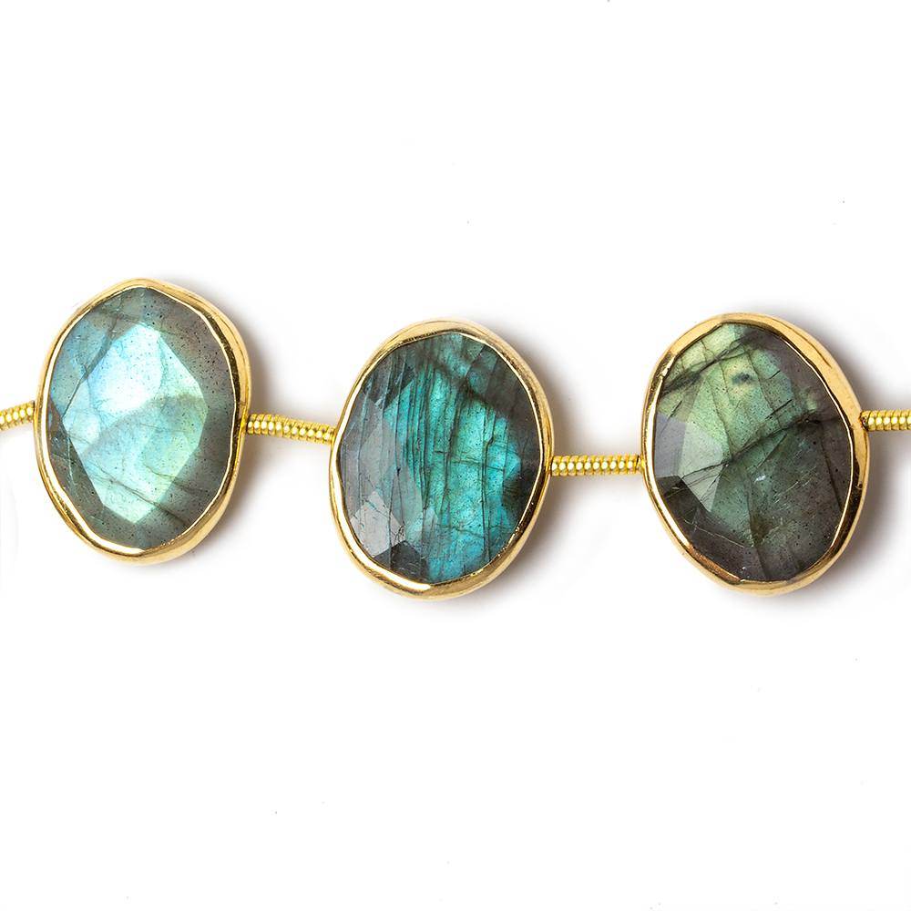 16x13mm Vermeil Bezel Labradorite Side Drilled Faceted Ovals 8 inch 11 pieces - Beadsofcambay.com