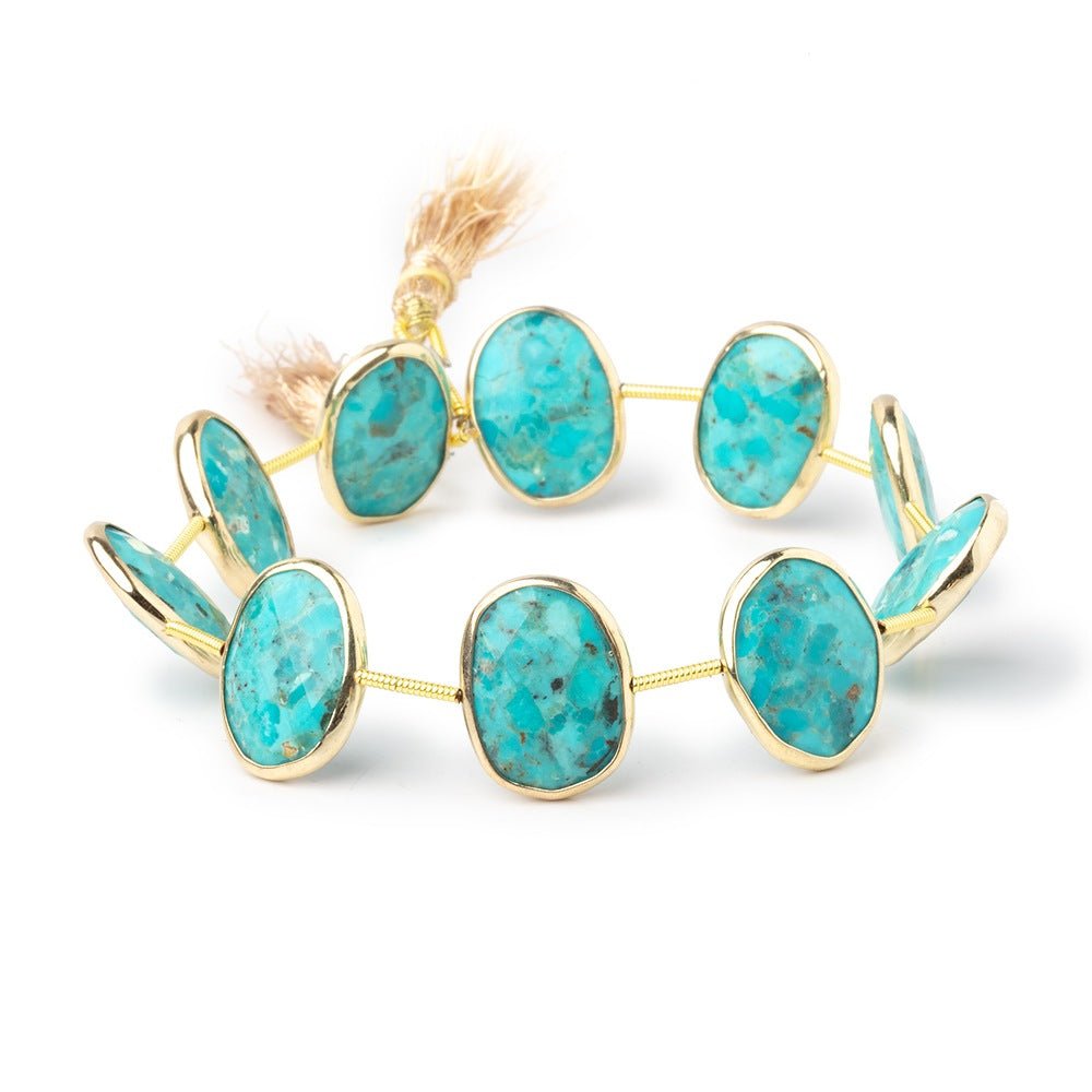 16x13mm Vermeil Bezel Turquoise Side Drill Nuggets 7.5 inch 10 Beads - Beadsofcambay.com