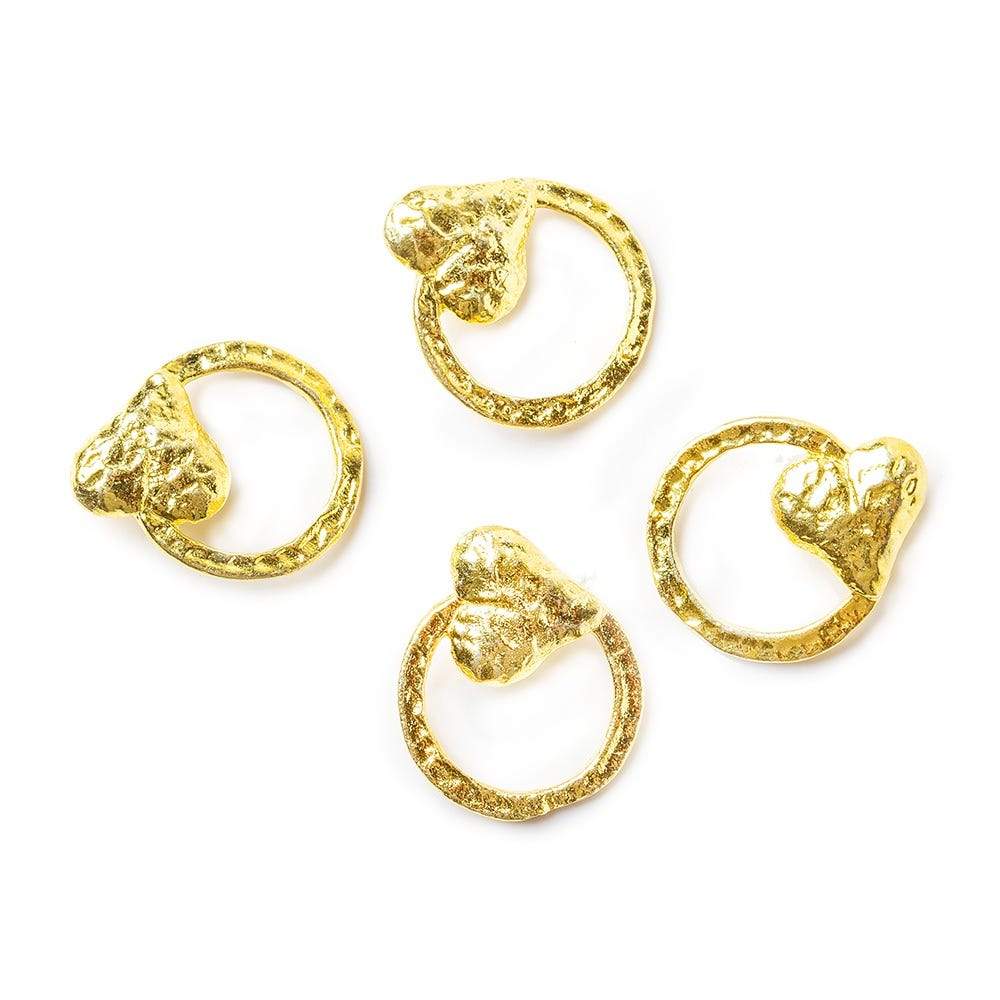 16x14mm 22kt Gold plated Charm Hammered Circle with Heart Set of 4 - Beadsofcambay.com