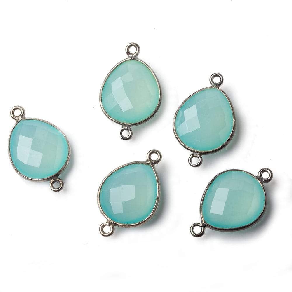 16x14mm Black Gold .925 Bezel Sea Chalcedony faceted pear Connector 1 piece - Beadsofcambay.com