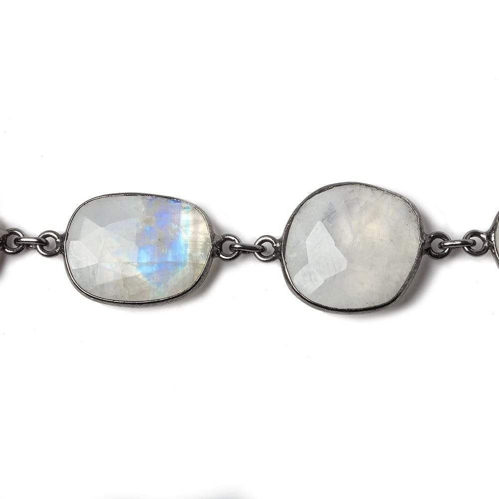 18x17-20x16mm Rainbow Moonstone nugget Black Gold .925 Bezeled Chain - Beadsofcambay.com