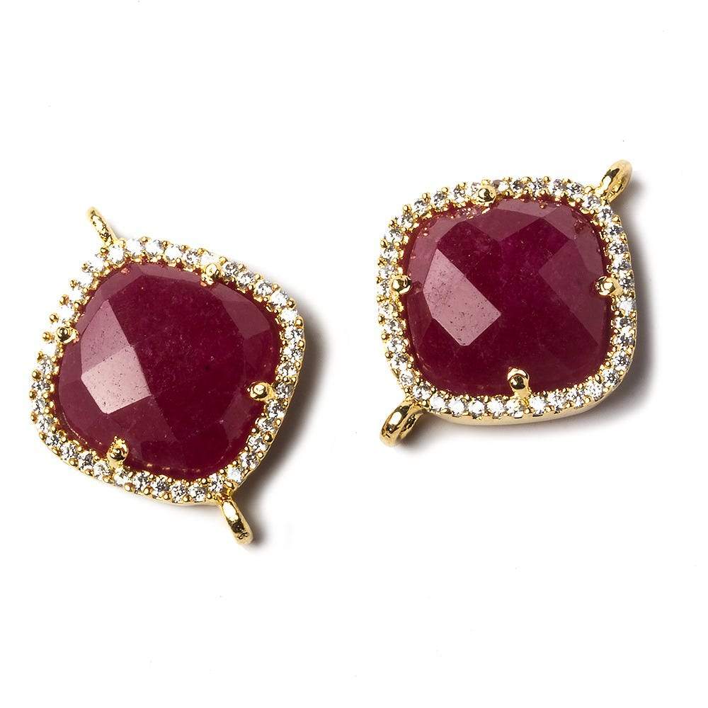 16x16mm Gold Bezeled White CZ and Ruby Pillow Connector 1 piece - Beadsofcambay.com