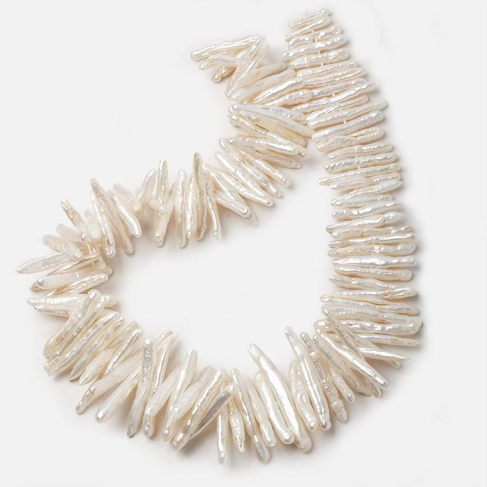 16x4-37x5mm White Side Drilled Biwa Freshwater Pearls 14.5 inch 100 pieces - Beadsofcambay.com