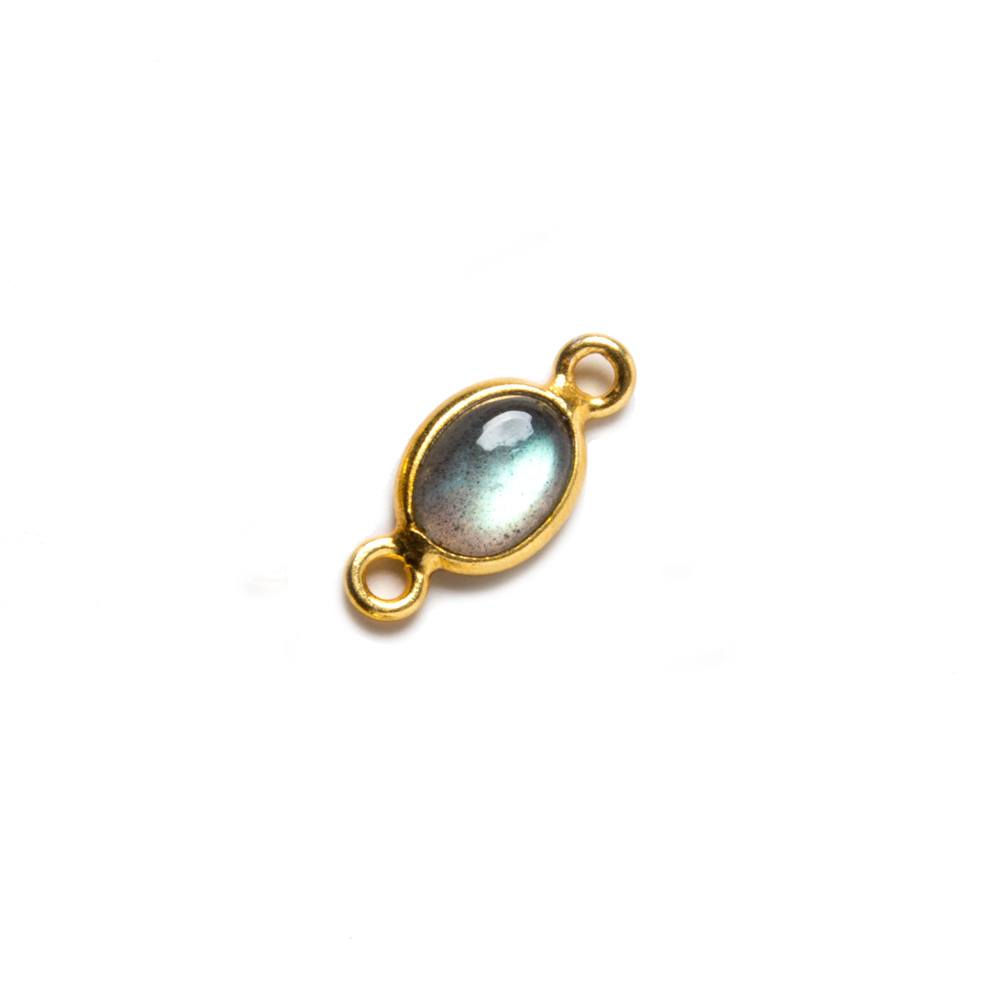 16x7mm Vermeil Bezeled Labradorite plain oval Connector 1 piece - Beadsofcambay.com