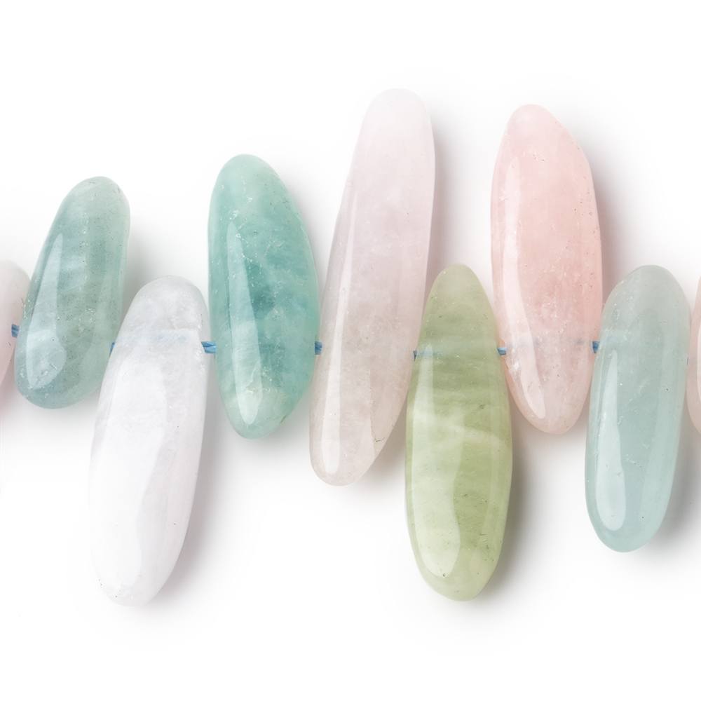 16x8-38x7mm Multi Beryl top drilled elongated plain nuggets 16 inch 55 beads AA - Beadsofcambay.com