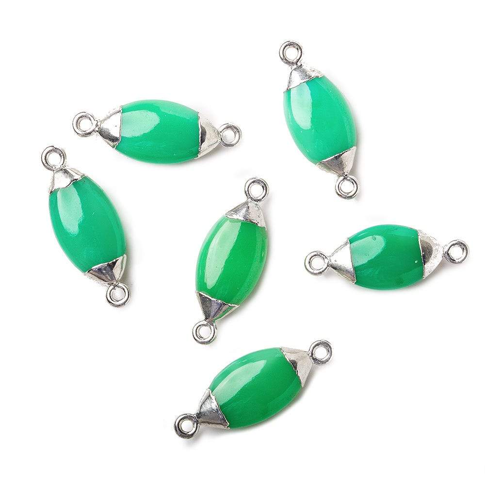 16x9mm Silver Leafed Green Chalcedony Marquise Connector 1 piece - Beadsofcambay.com