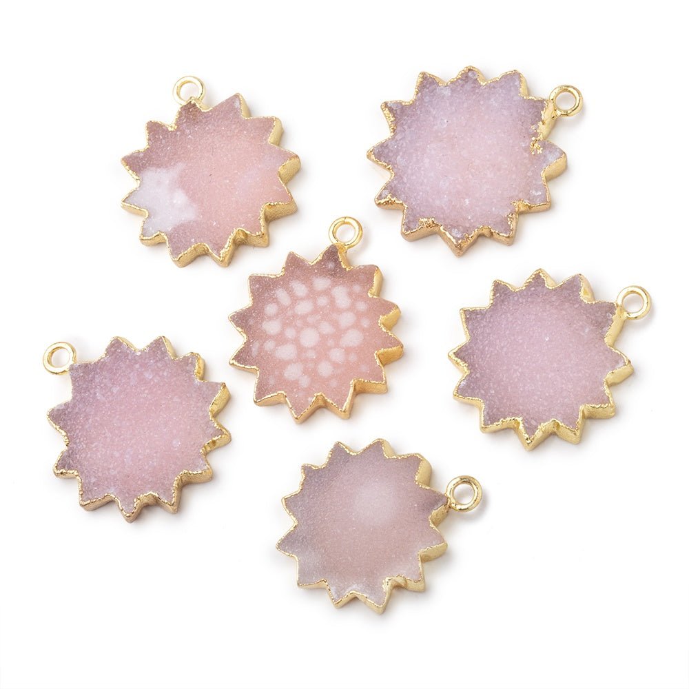 17-19mm Gold Leafed Pink Drusy Star Burst Pendant 1 focal piece - Beadsofcambay.com