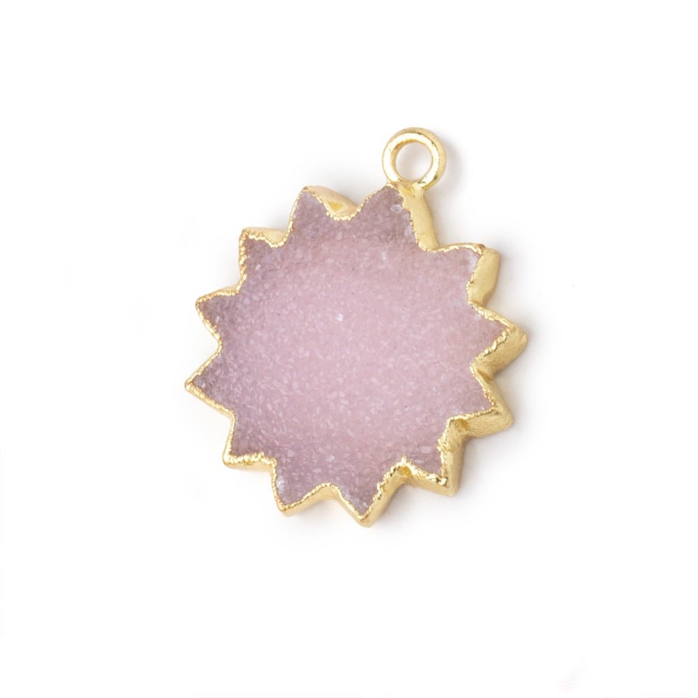 17-19mm Gold Leafed Pink Drusy Star Burst Pendant 1 focal piece - Beadsofcambay.com