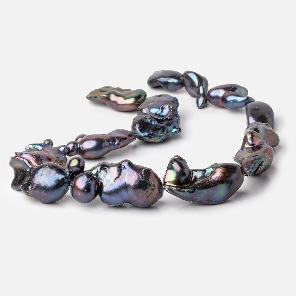 17-35mm Peacock Ultra Baroque Freshwater Pearls 15 inch 12 Beads - Beadsofcambay.com