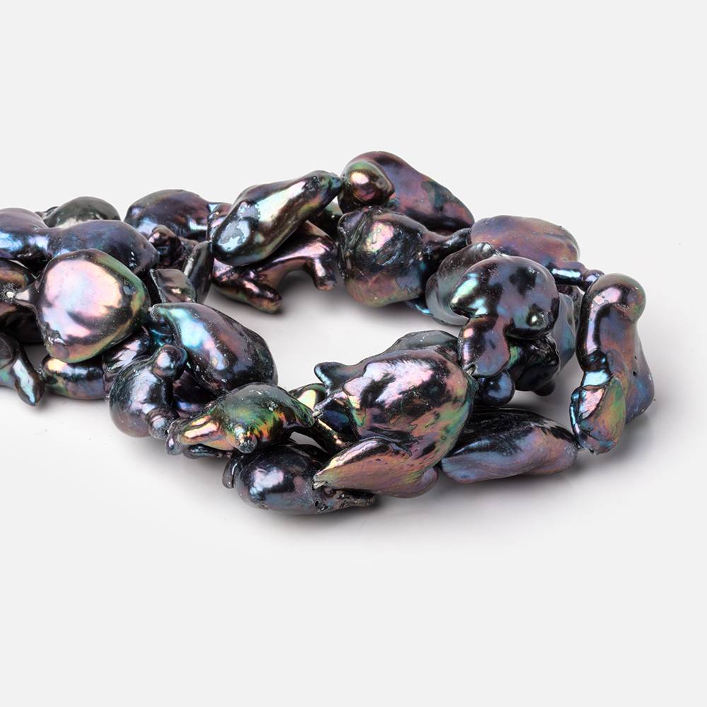 17-35mm Peacock Ultra Baroque Freshwater Pearls 15 inch 12 Beads - Beadsofcambay.com