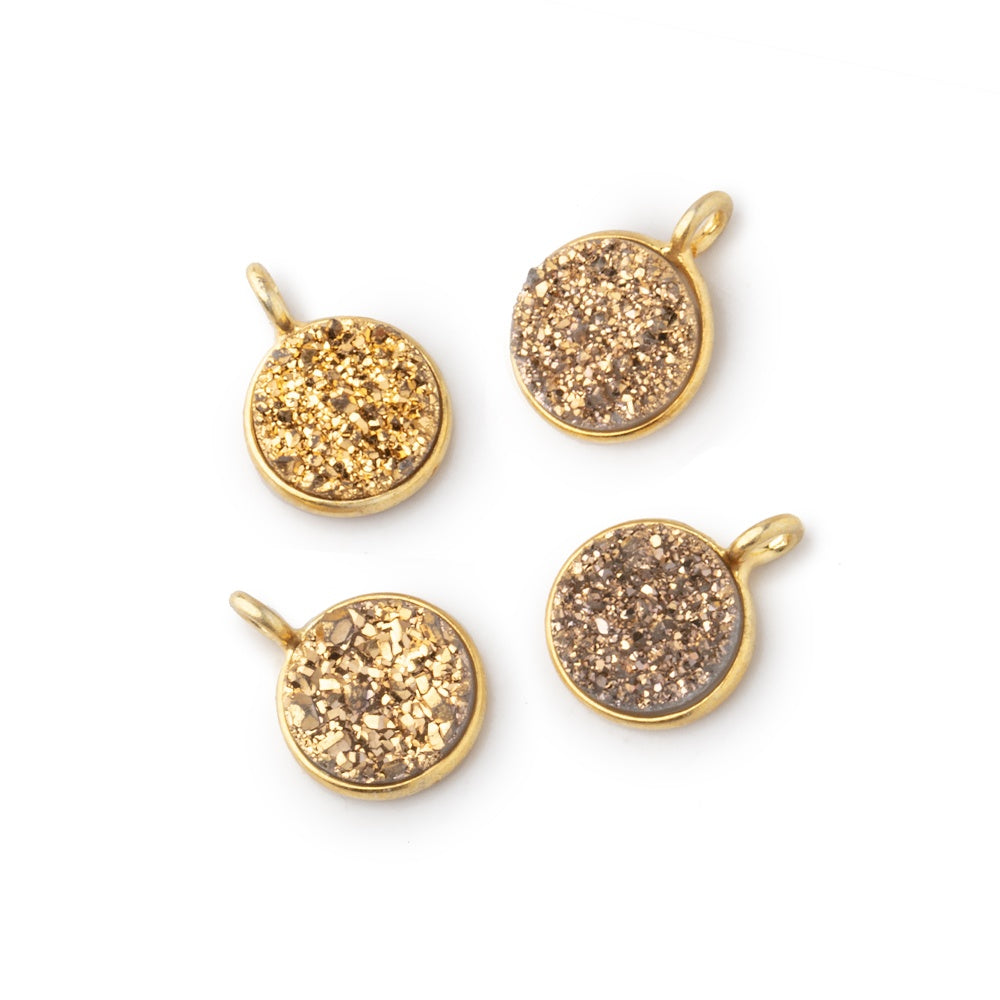 8mm Vermeil Bezel Gold Drusy Coin Pendant Set of 4 Pieces with side facing ring - BeadsofCambay.com