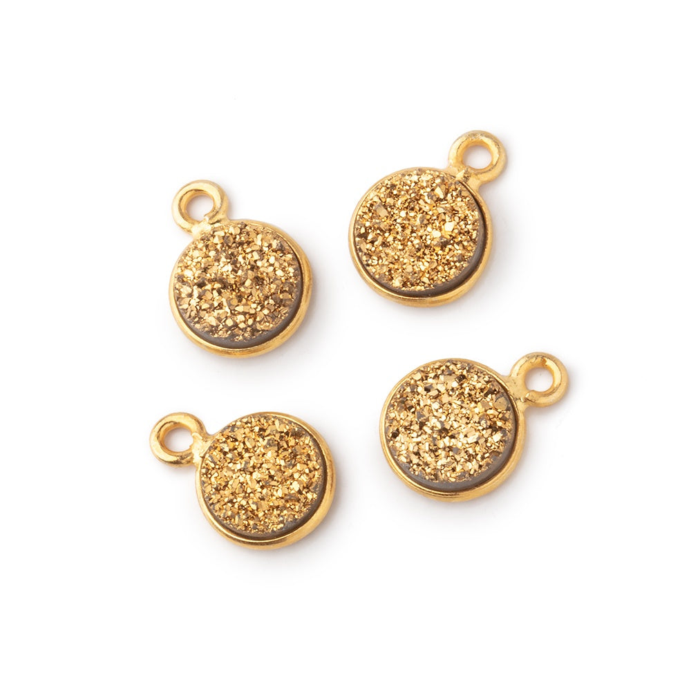 8mm Vermeil Bezel Gold Drusy Coin Pendant Set of 4 Pieces with front facing ring - BeadsofCambay.com
