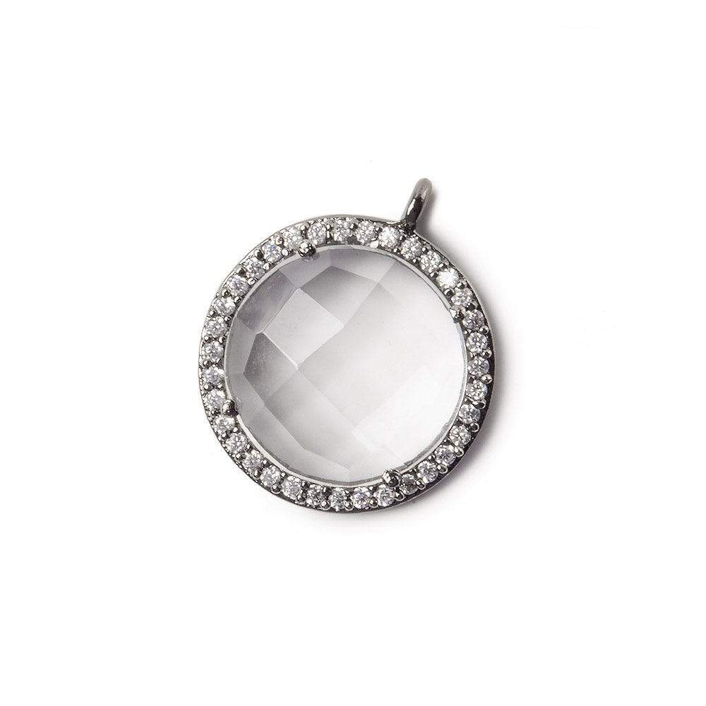 17mm Black Gold Bezel White CZ and Crystal Quartz Coin Pendant 1 focal bead - Beadsofcambay.com