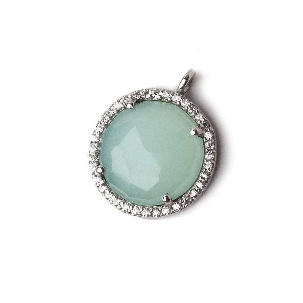 17mm Silver CZ Bezel Seafoam Chalcedony Coin Pendant 1 piece - Beadsofcambay.com