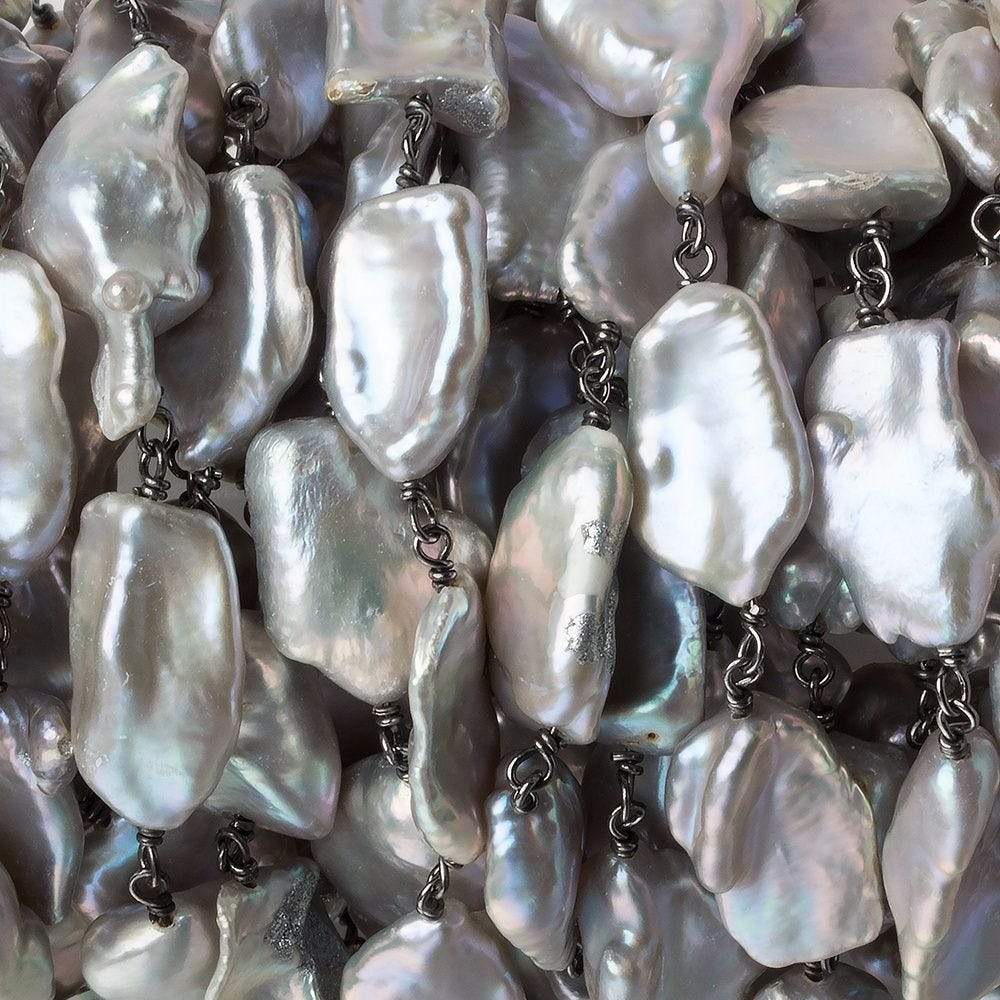 17x12-19x14mm Silver Keshi Pearl Black Gold .925 Silver Chain by the foot 12 pcs - Beadsofcambay.com