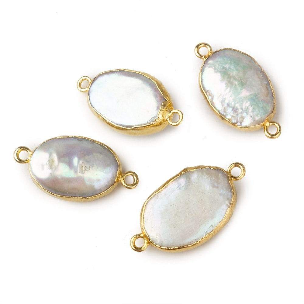 17x12mm Gold Leafed Off White Oval Freshwater Pearl Connector 1 piece - Beadsofcambay.com
