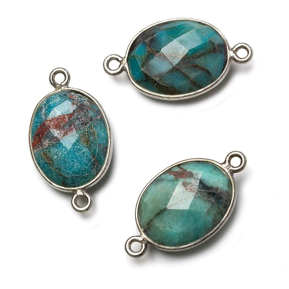 17x13mm Black Gold .925 Bezel Chrysocolla Faceted Oval Connector 1 piece - Beadsofcambay.com