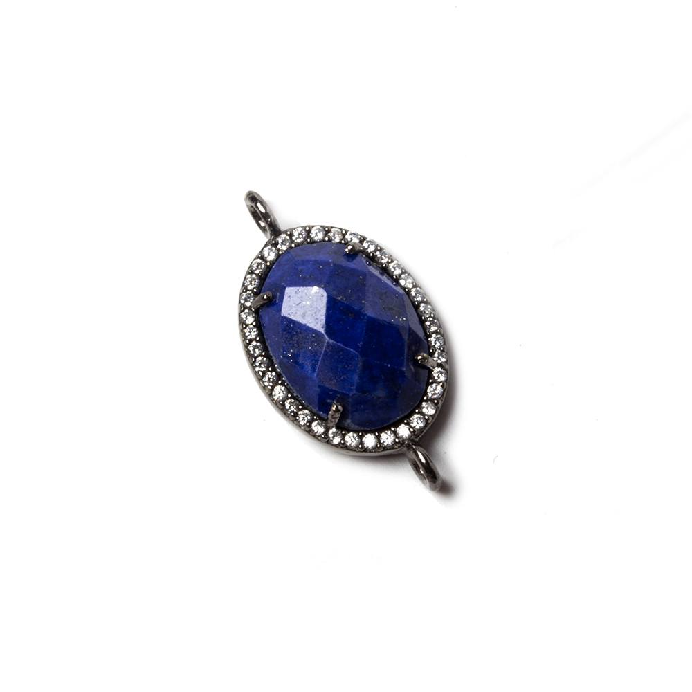 17x13mm Black Gold Bezeled White CZ & Lapis Lazuli Oval Connector 1 pc - Beadsofcambay.com